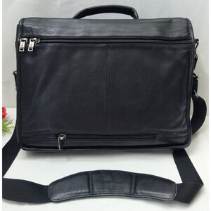 Tumi Black Leather Organizer Pockets Zip Around Briefcase Crossbody Laptop Bag